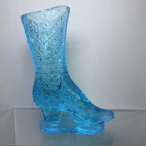 Antique Findlay Glass 1886 Herman Tappan Patent Blue Boot Bouquet Holder